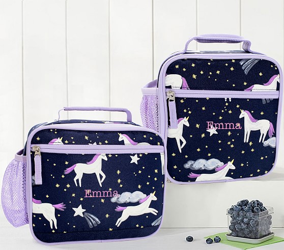 Unicorn pony ￼School Lunch Box Purple Bag Googly Eyes With Blue IQ Lining  NEW!