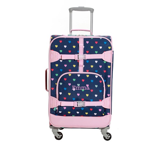 Mackenzie Navy Pink Multi Hearts Spinner Luggage | Pottery Barn Kids