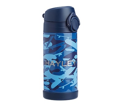 Blue Skateboard Camo Kids Water Bottle