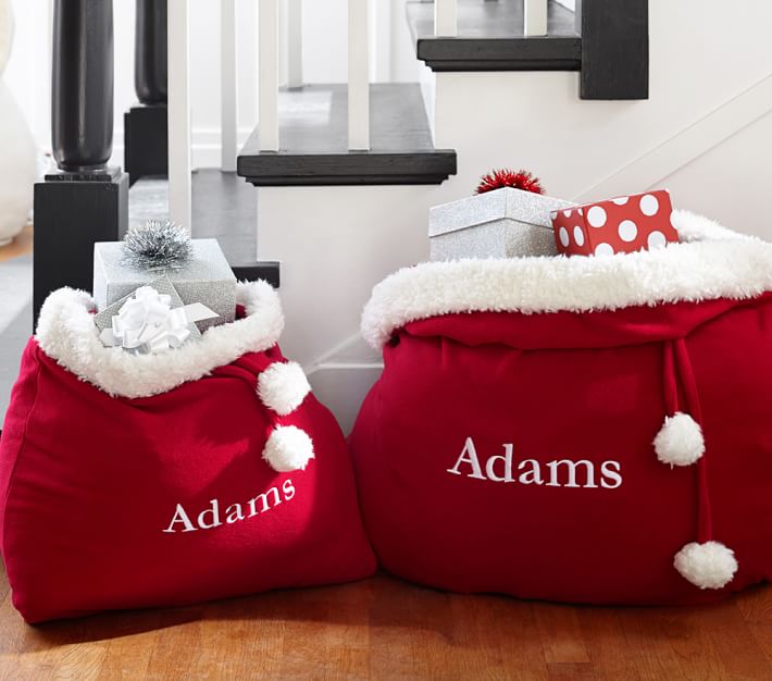 Red Fleece Santa Bags | Pottery Barn Kids