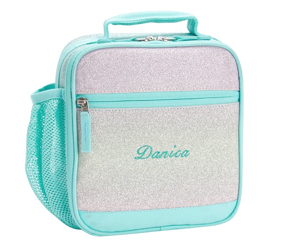 Mackenzie Aqua Sky Ombre Sparkle Glitter Lunch Boxes | Pottery Barn Kids