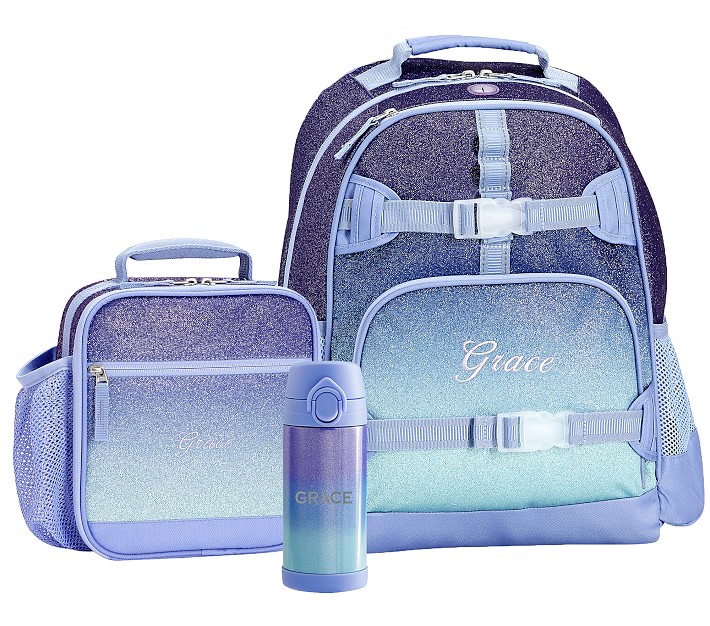 Mackenzie Lavender Aqua Ombre Glitter Backpack & Lunch Bundle, Set Of 3