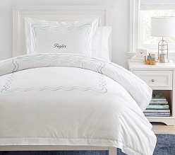 Embroidered Scalloped Organic Duvet Cover & Shams