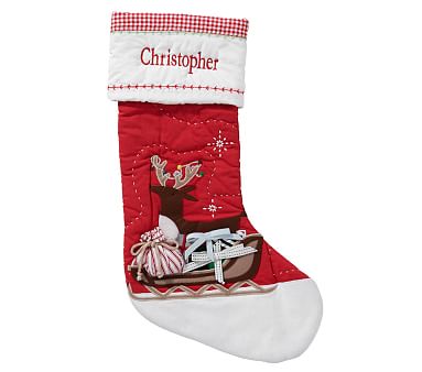 Reindeer Sleigh Quilted Christmas Stocking | Pottery Barn Kids