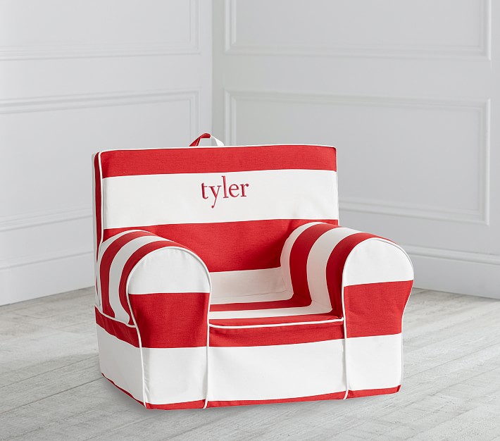 Kids Anywhere Chair Red Rugby Stripe Slipcover Only Pottery Barn Kids   Red Classic Rugby Stripe Anywhere Chair Slipcover Only O 