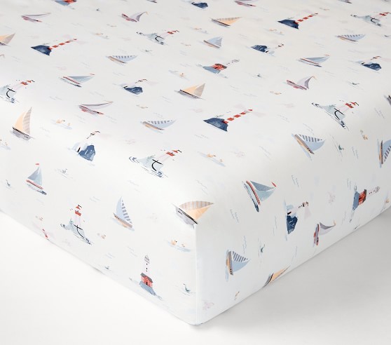 Sailboat Organic Cotton TENCEL™ Crib Fitted Sheet | Pottery Barn Kids