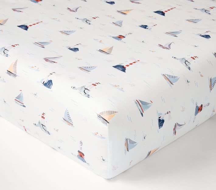 Sailboat Organic Cotton TENCEL™ Crib Fitted Sheet Pottery Barn Kids