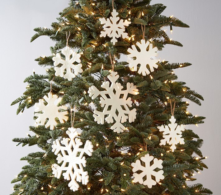 Wool Felt Snowflakes- White Christmas Winter Shapes- 100% Wool