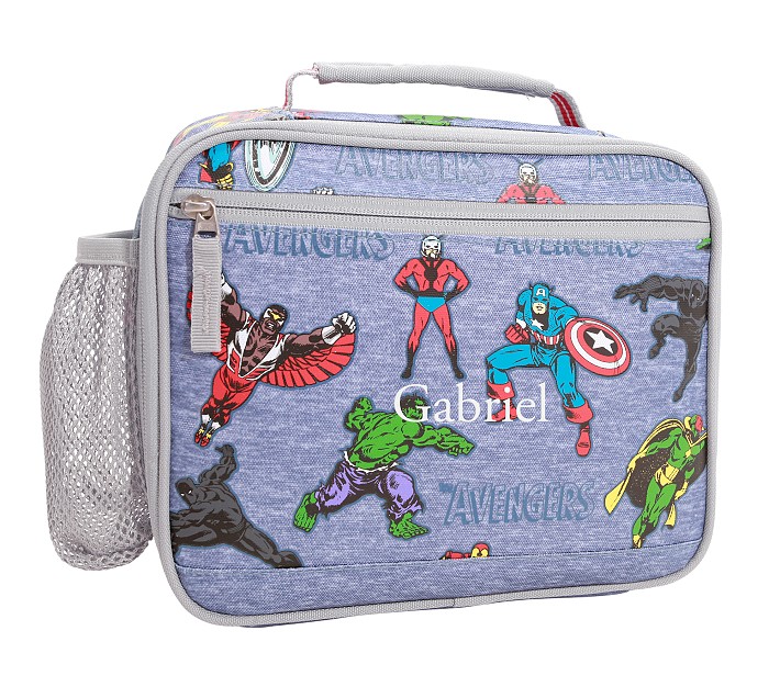 Marvel Avengers Boys Lunch Box Blue Carry Handle Zips Insulated Name Tag  NEW