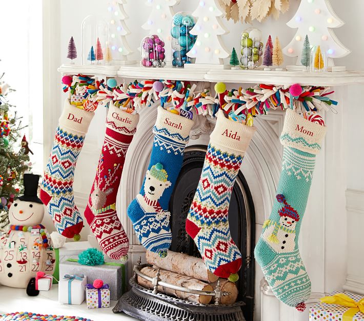 Holiday, Set Of Four Large Craft Holiday Stockings