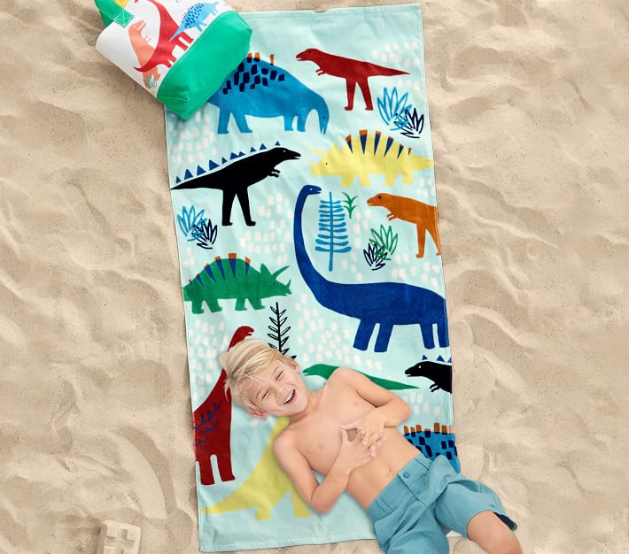 Dinosaur Personalized Beach Towel for Kids with Name Custom Beach