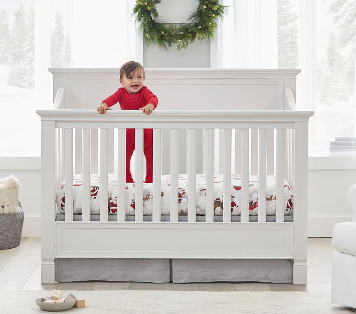 Organic Flannel Heritage Santa Crib Sheets Pottery Barn Kids