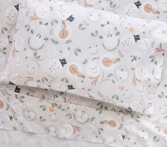 Snowmen Organic Flannel Sheet Set | Pottery Barn Kids