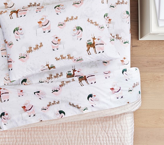 Blush Heritage Santa Organic Sheet Set & Pillowcases | Pottery Barn Kids