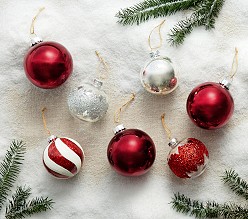 Red & White Felted Wool Ball Ornaments, Set of 6