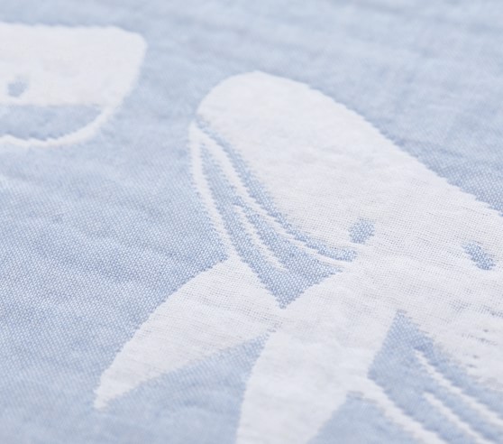 Jacquard Whale Organic Muslin Baby Blanket | Pottery Barn Kids