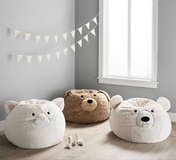 Ivory Polar Bear Faux Fur Anywhere Beanbag Kids Bean Bag Chairs