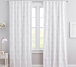 Pom-Pom Appliqué Cotton Blackout Curtain Panel