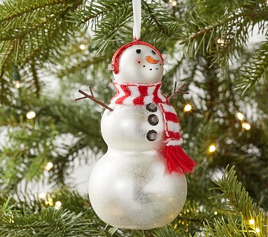 Light Up Mercury Glass Snowman With Scarf Christmas Ornament