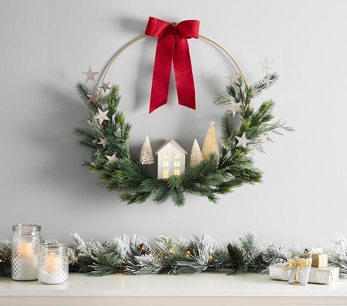 How to Make an Easy Light-Up Snowy Village Wreath