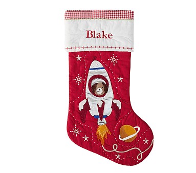 Pottery Barn Santa airplane Ethan Christmas Stocking 9