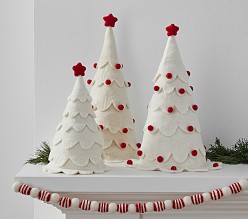 Red & White Scalloped Felt Trees, Set of 3