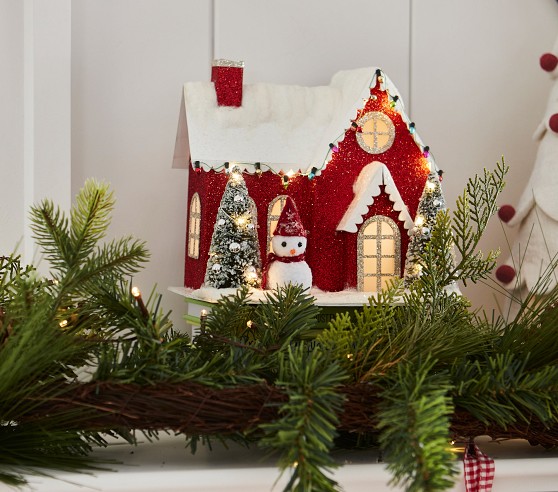 Lighted red tabletop house