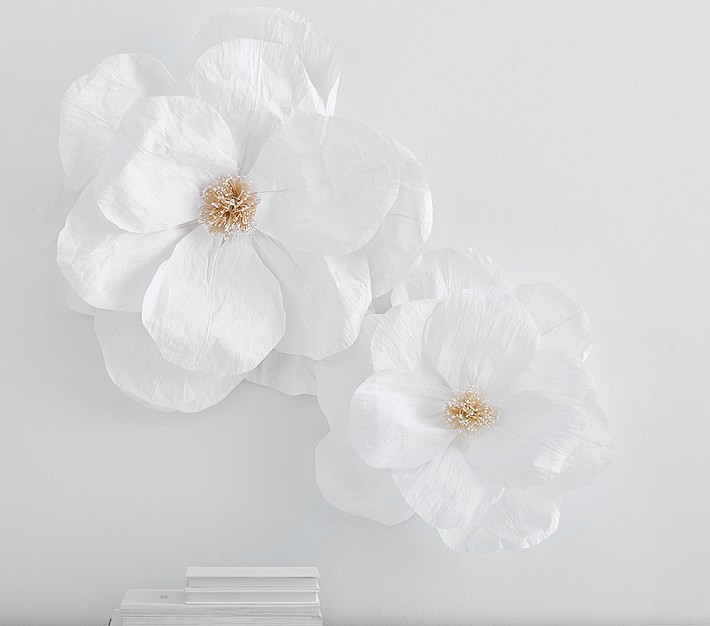 Jumbo Crepe White Paper Flowers Set of 2, Kids Wall Decor