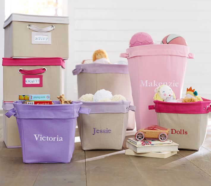 2 Pottery Barn Kids MEDIUM Canvas Storage Buckets Bins Baskets