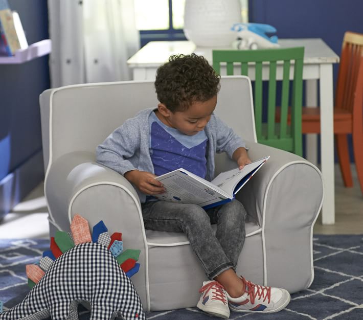 Kids Anywhere Chair®, Gray with White Piping