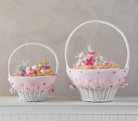 Pom Pom Pink Seersucker Easter Basket | Pottery Barn Kids