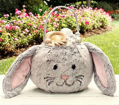 Gray Plush Bunny Easter Basket