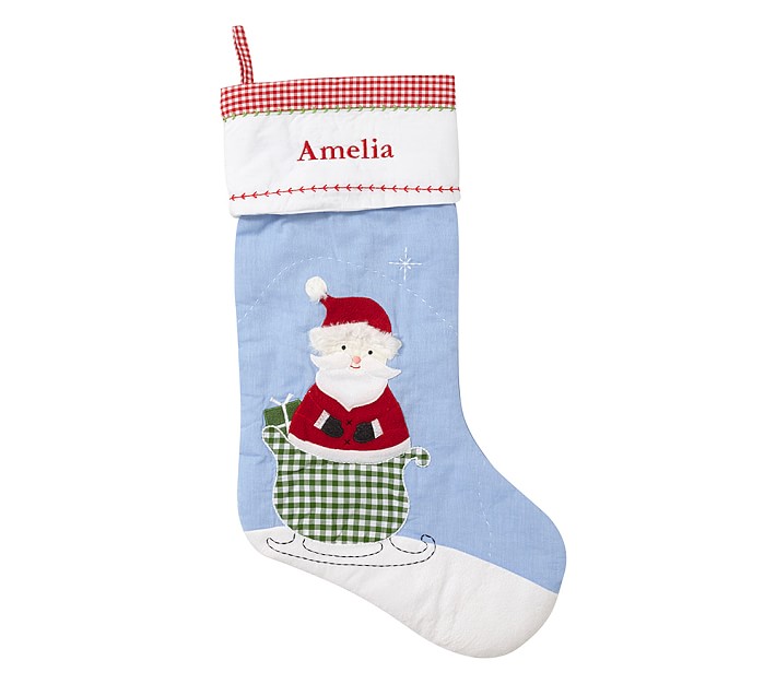Santa Blue Quilted Christmas Stocking