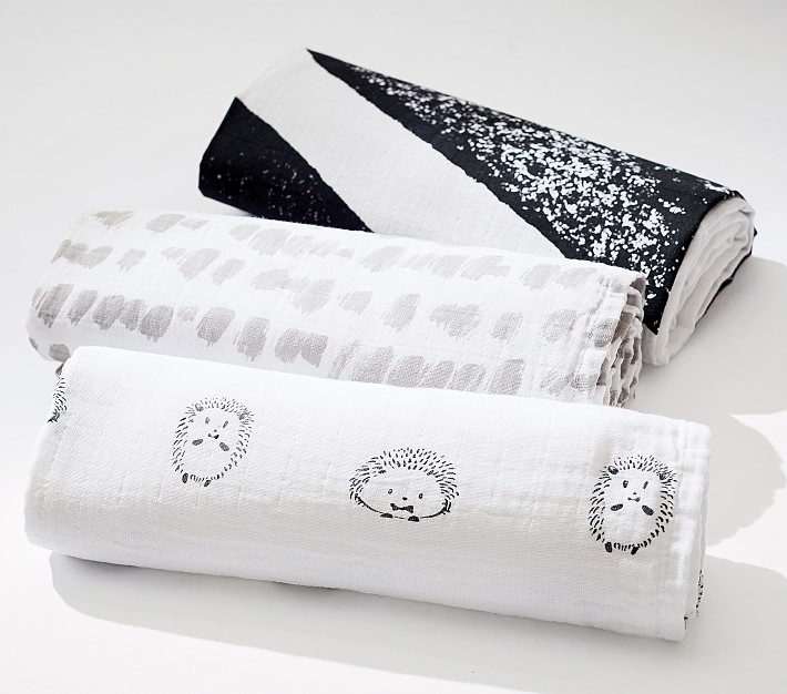 Organic Hedgehog Modern Baby Muslin Swaddle Set Pottery Barn Kids