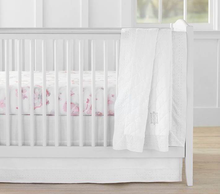 Belgian Flax Linen Eyelet Crib Bedding Sets | Pottery Barn Kids