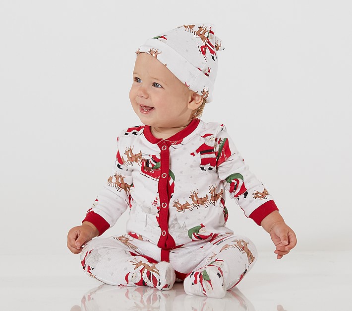 Heritage Santa Baby Hat & One Piece Pajama Set | Pottery Barn Kids