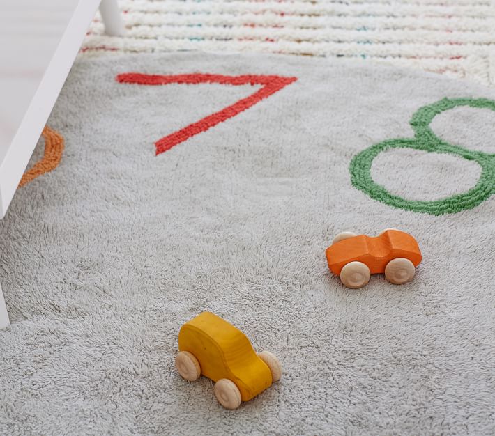 Machine Washable Numbers Round Rug | Pottery Barn Kids