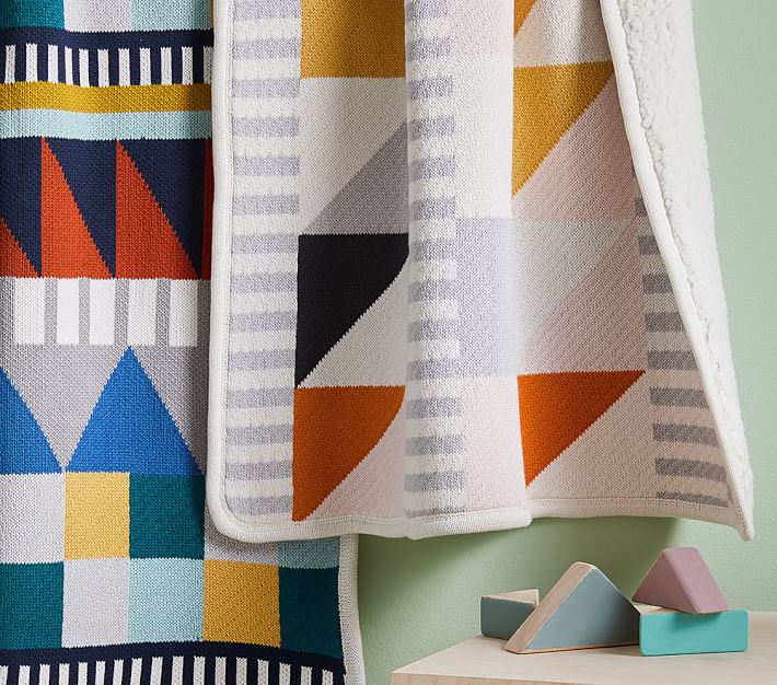 west elm x pbk Knit Cotton Geometric Modern Baby Blanket Pottery