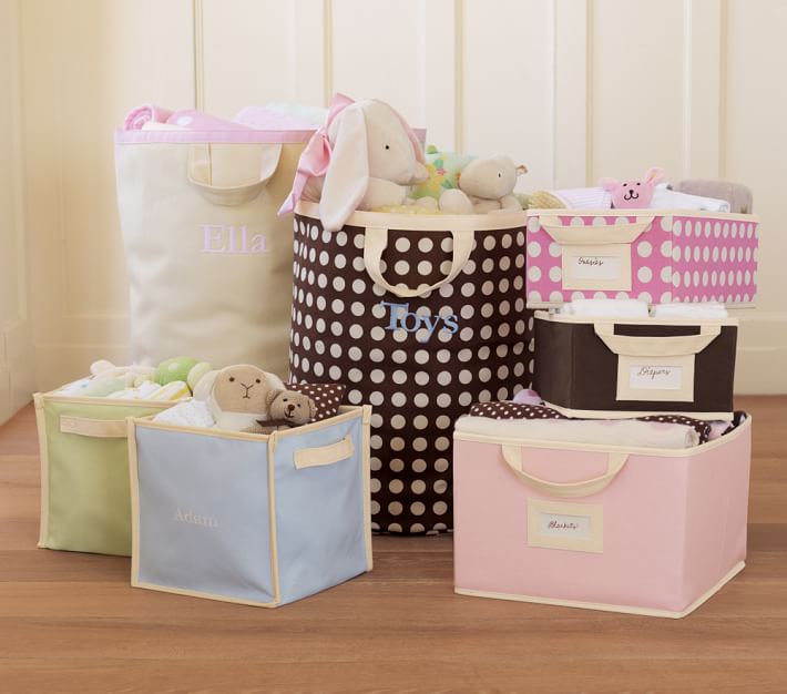 2 Pottery Barn Kids MEDIUM Canvas Storage Buckets Bins Baskets