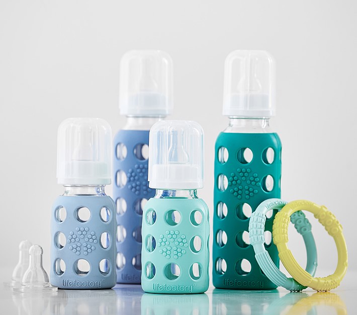 Lifefactory - 4-Glass Baby Bottle Starter Set Mint Blanket Blueberry Kale