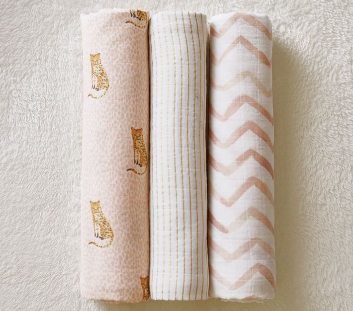 Muslin Finley Cheetah Swaddle Set Pottery Barn Kids