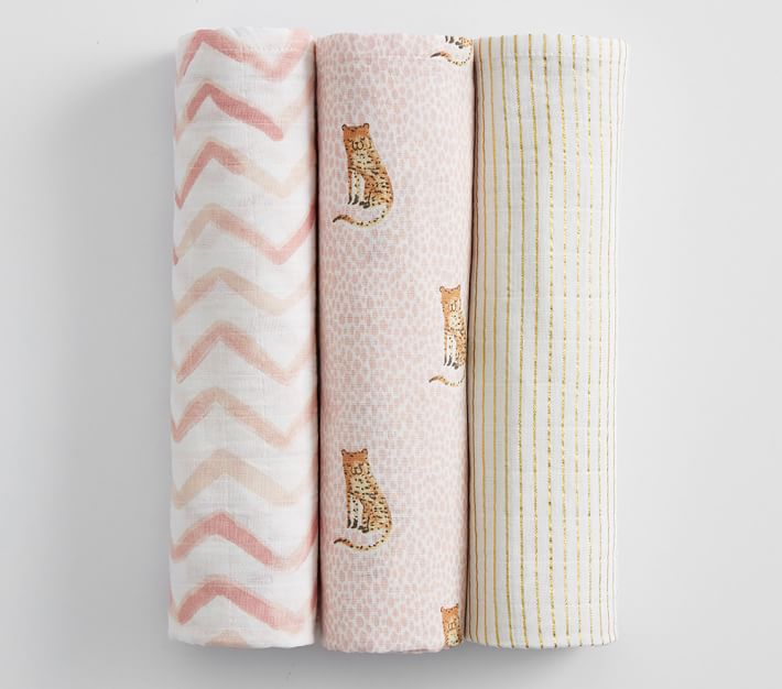 Muslin Finley Cheetah Swaddle Set Pottery Barn Kids
