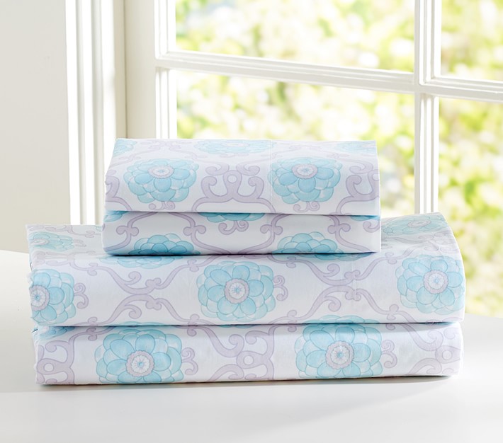 Rose Scroll Extra Standard Pillowcase, Lavender/Aqua Pottery Barn Kids