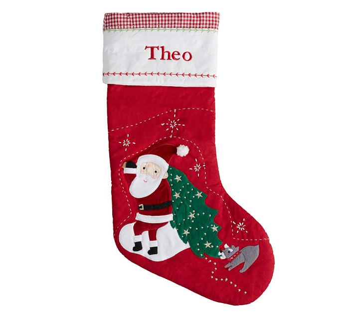 Santa & Puppy Quilted Christmas Stocking | Pottery Barn Kids