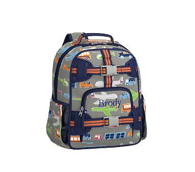 Pottery Barn Kids Brennan 10x14 Bookbag Backpack Blue Trucks