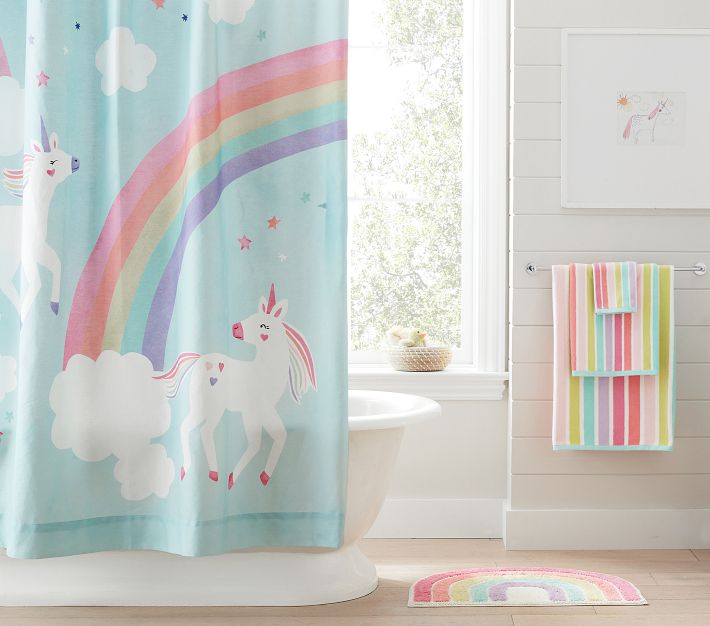 Erosebridal Rainbow Decor for Girls,Rainbow Shower Curtain 72 Wx78 L  Pastel Pink Blue Kawaii Bath Curtain for Toddler Girly,Rainbow Shower  Curtain