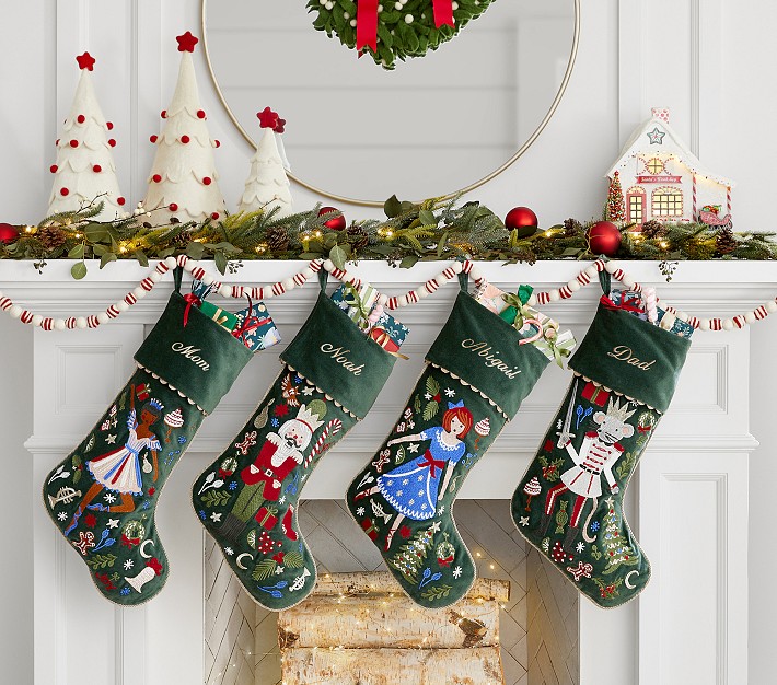 Rifle Paper Co. Nutcracker Embroidered Velvet Christmas Stocking Collection