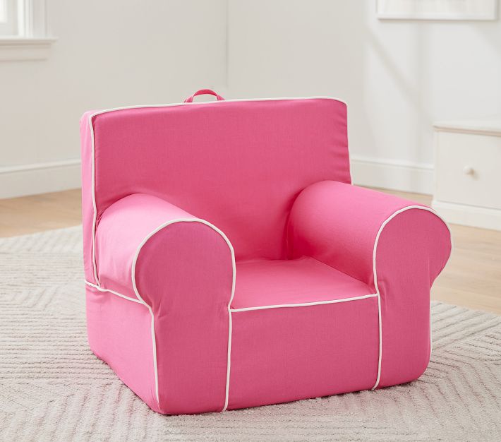 Anywhere Chair Bright Pink With White Piping Twill Pottery Barn Kids   Anywhere Chair Bright Pink With White Piping Twill O 