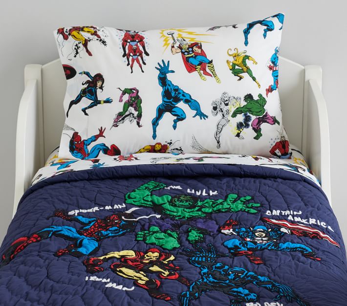 Marvel Heroes Toddler Sheet Set & Pillowcase Pottery Barn Kids