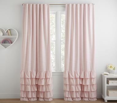 Evelyn Linen Blend Ruffle Bottom Kids Blackout Curtain | Pottery Barn Kids